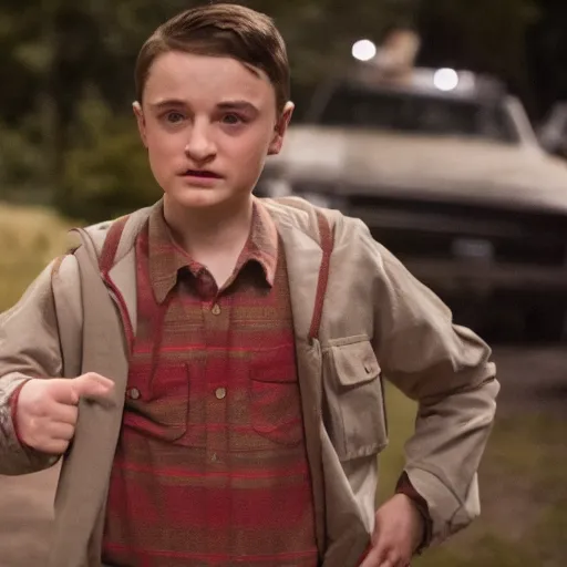 Prompt: noah schnapp as hopper in stranger things