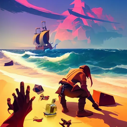 Image similar to painting treasure on sea of thieves game smooth median photoshop filter cutout vector, behance hd by jesper ejsing, by rhads, makoto shinkai and lois van baarle, ilya kuvshinov, rossdraws global illumination