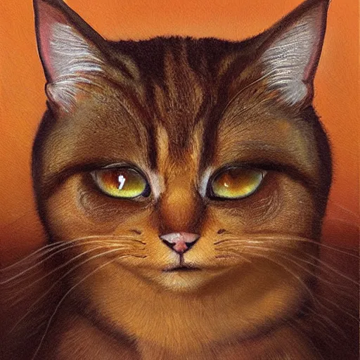 Prompt: a vibrant oil painting of a completely brown brown brown brown cat by Studio ghibli , detailed, realistic, cute