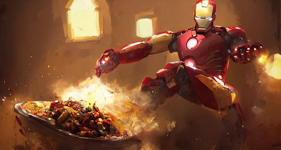 Prompt: Ironman eat tajine, digital art, ultra realistic, ultra detailed, art by greg rutkowski