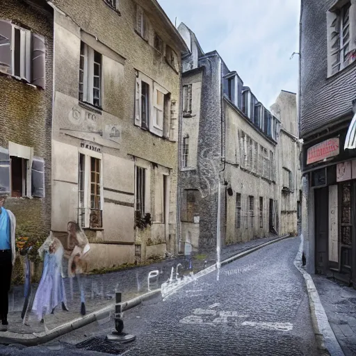 Prompt: photo realiste d'une rue francaise avec des passants, et des boites aux lettres