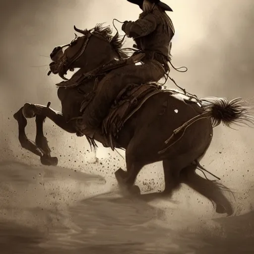 Image similar to a last stand of a cowboy, DeviantArt, art station, illustration, highly detailed, artwork, cinematic, hyper realistic