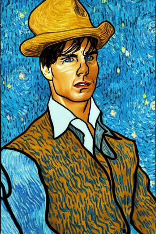 Image similar to Tom Cruise in the style of Van Gogh