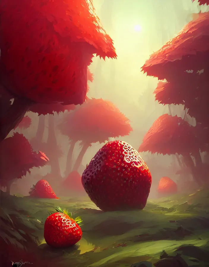 Image similar to Dark forest large strawberries, behance hd by Jesper Ejsing, by RHADS, Makoto Shinkai and Lois van baarle, ilya kuvshinov, rossdraws global illumination