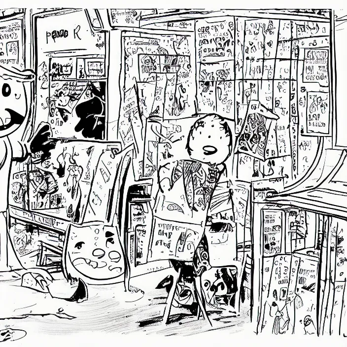 Image similar to a still frame from comic strip about the parrot having fun 1 9 9 0, new yorker illustration, monochrome contrast bw, lineart, manga, simplified