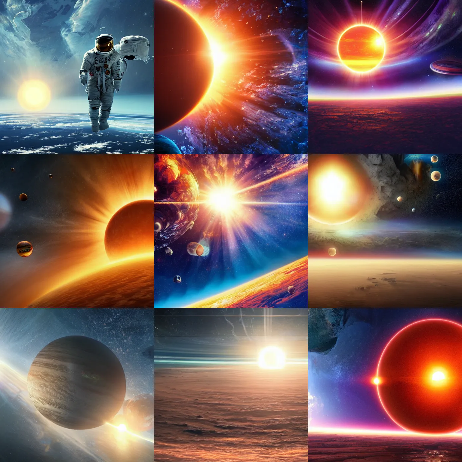 Prompt: professional, high quality, digital art. the sun is huge! it is so huge that it could fit 1. 3 million earths inside of it. octane 3 d render, ue 5, cinematic, imax 7 0 mm, product lighting, dramatic lighting. concept art, ultrarealistic, very detailed, epic. lost. in. space.