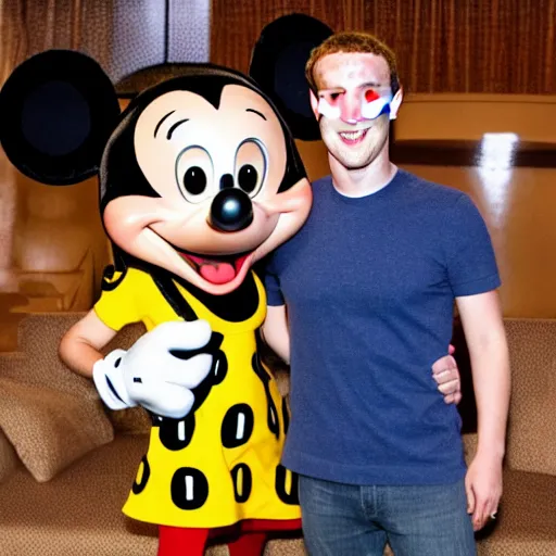 Image similar to Mark Zuckerberg happy to meet Mickey