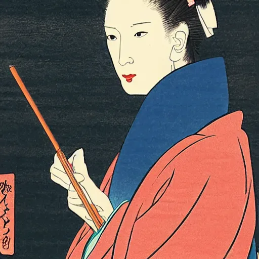 Image similar to ukiyo-e portrait of cate blanchett