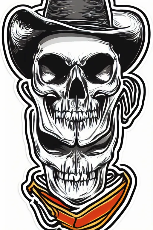 Image similar to A portrait of a skull that is a cowboy, sticker, colorful, illustration, highly detailed, smooth and clean vector curves, no jagged lines, vector art, smooth