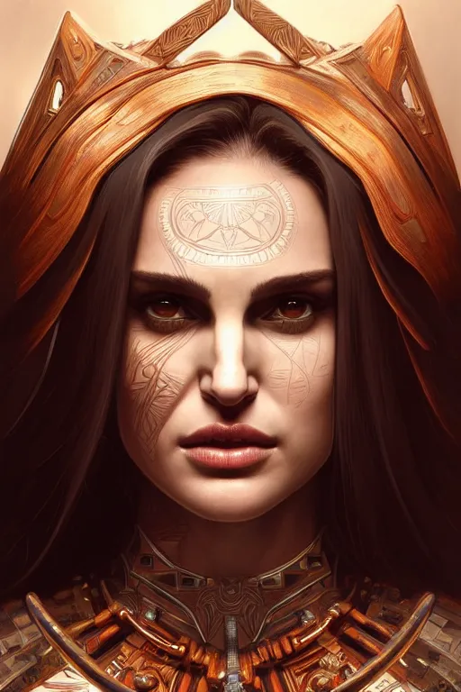 Image similar to symmetry!! portrait of natalie portman in the style of god of war, machine parts embedded into face, intricate, elegant, highly detailed, digital painting, artstation, concept art, smooth, sharp focus, illustration, art by artgerm and greg rutkowski and alphonse mucha, 8 k