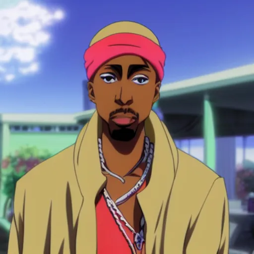 Image similar to Tupac Shakur, screenshot from a 2012s anime, anime