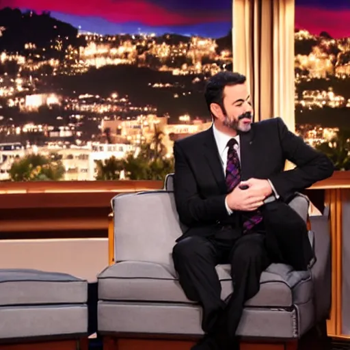 Prompt: Jimmy Kimmel interviewing The Joker, tv show, television