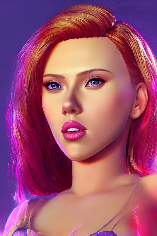 Prompt: Scarlett Johansson as a barbie doll, vivid colors, high details, cinematic, 8k resolution, beautiful detailed, photorealistic, digital painting, artstation, concept art, smooth, sharp focus, illustration, fantasy background, artstation trending, octane render, unreal engine