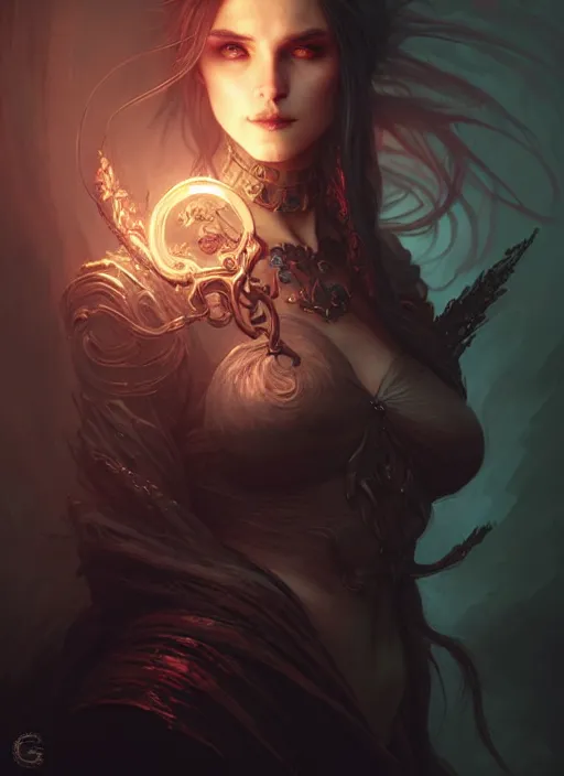 Image similar to Necromancer Sorceress, fantasy magic, undercut hairstyle, dark light night, intricate, elegant, sharp focus, illustration, highly detailed, digital painting, concept art, matte, art by WLOP and Artgerm and Greg Rutkowski and Alphonse Mucha, masterpiece