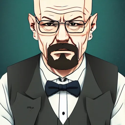 Image similar to portrait of bartender walter white, anime fantasy illustration by tomoyuki yamasaki, kyoto studio, madhouse, ufotable, comixwave films, trending on artstation