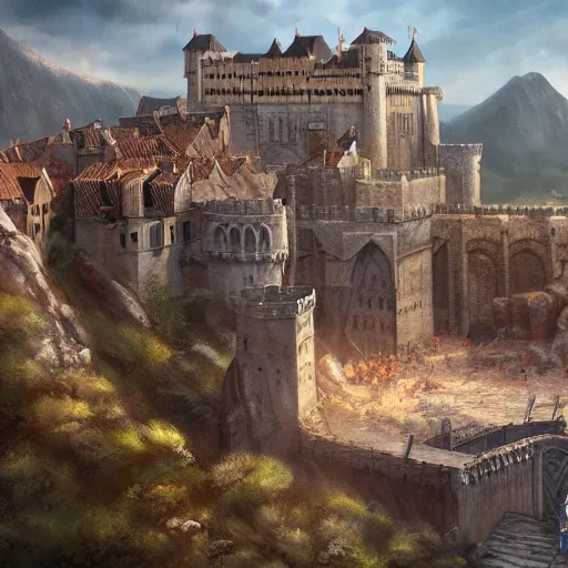 Image similar to a painting of king's landing from game of thrones. artstation. painting. high - quality. extremely detailed castle.