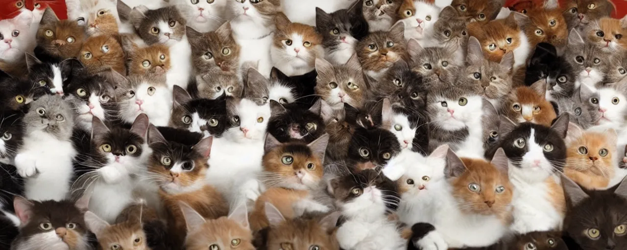 Image similar to a room full of cats and each cat is a different breed