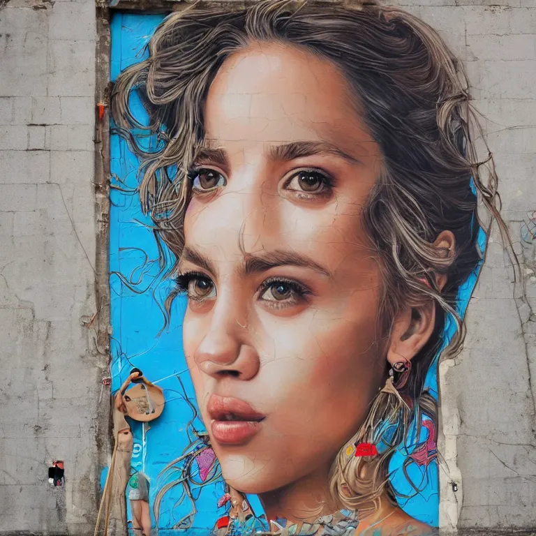 Prompt: Detailed street-art portrait of Shakira Isabel Mebarak Ripoll in style of Etam Cru