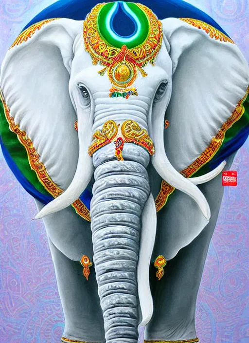 Image similar to portrait of ethereal white elephant in indian flag colors, intricate detail, ornate, conceptual art, soft light, dynamic, art by artgerm