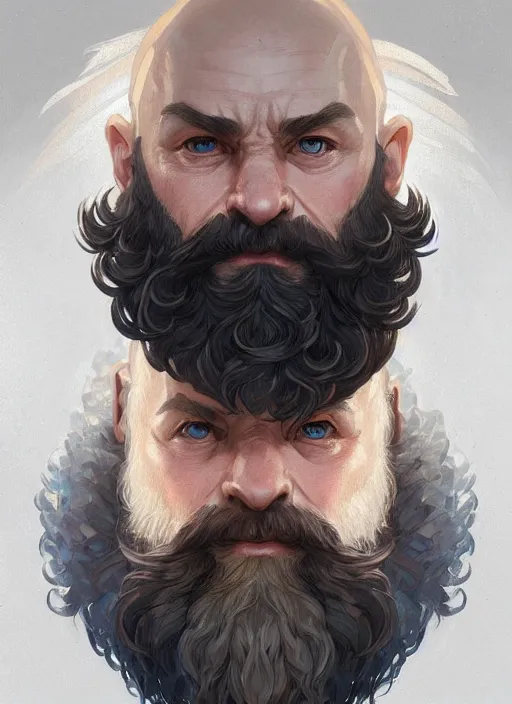 Prompt: symmetry!! portrait of a dnd dwarf no hair and big bushy beard, intricate, elegant, highly detailed, digital painting, artstation, concept art, smooth, sharp focus, illustration, art by artgerm and greg rutkowski and alphonse mucha