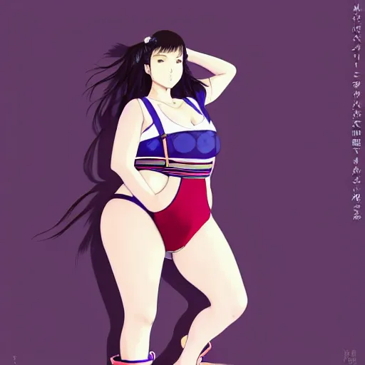 Image similar to a beautiful plus sized model japanese natalie portman, alluring plus sized model, wearing mayan leotard with overalls, street fashion hip hop style with mayan patterns, aztec street fashion, gapmoe yandere grimdark, trending on pixiv fanbox, painted by greg rutkowski makoto shinkai takashi takeuchi studio ghibli, akihiko yoshida