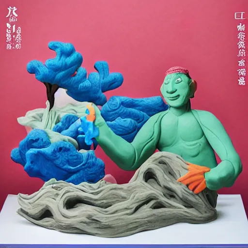 Prompt: claymation, 3 d clay sculpture, made of clay, ukiyo - e sculpture, colorful, inspired by ando hiroshige