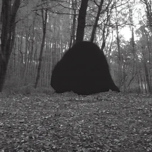 Image similar to dark creature lurking in the woods, nighttime security camera footage