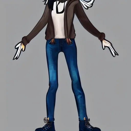 Prompt: humanoid furry! anthro avian!!! fursona, bird!!! female!!! digital art! trending on artstation! subject wearing hoodie and jeans!!