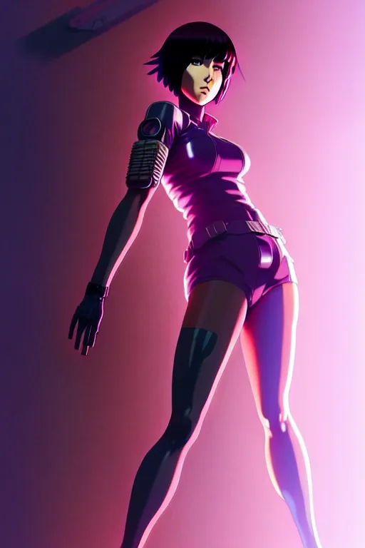 Image similar to a fullbody portrait of motoko kusanagi the major ghost in the shell : : stand alone complex, under repairs, maintenance : : by ilya kuvshinov, rossdraws, artgerm, sola digital arts, anti aliasing, raytracing : :