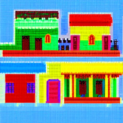 Image similar to pixel art of Colorful Mexican village