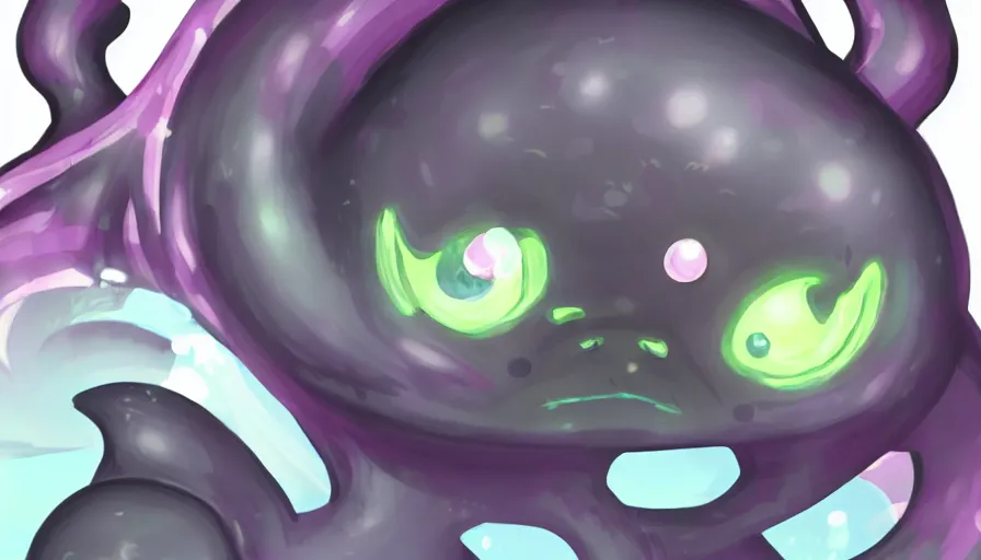 Image similar to a digital art close up portrait of black slime cat character design from concept art of slime rancher, cute black liquid black oil, ink cat character sheet, 4 k, cartoon art, stickers illustrations, beautiful avatar pictures