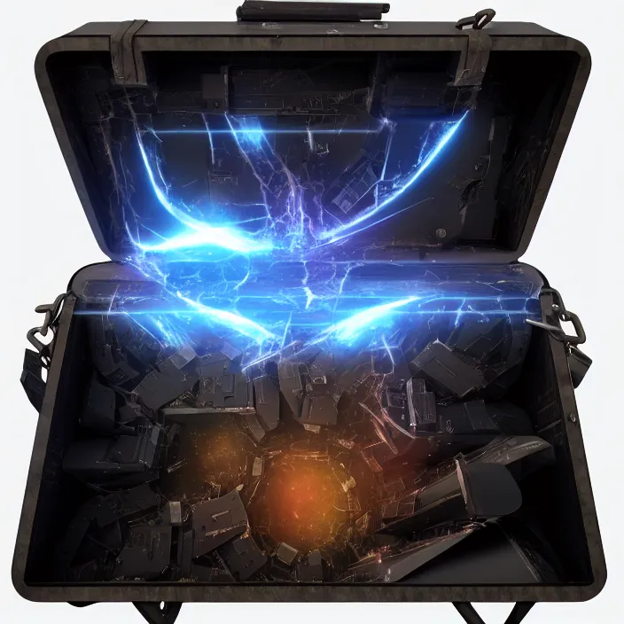 Image similar to a supernova inside a briefcase. high tech. octane render, trending on artstation, very coherent symmetrical artwork. cinematic, hyper realism, high detail, octane render, 8 k, iridescent accents