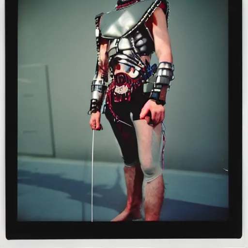 Image similar to an albanian cyborg in antarctica, 9 0 s polaroid, colored, by jamel shabbaz, robert mapplethorpe, davide sorrenti