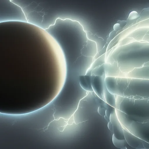 Image similar to storm of sphere atoms, photorealistic, 4 k