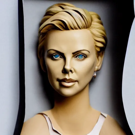 Prompt: paper statue of charlize theron