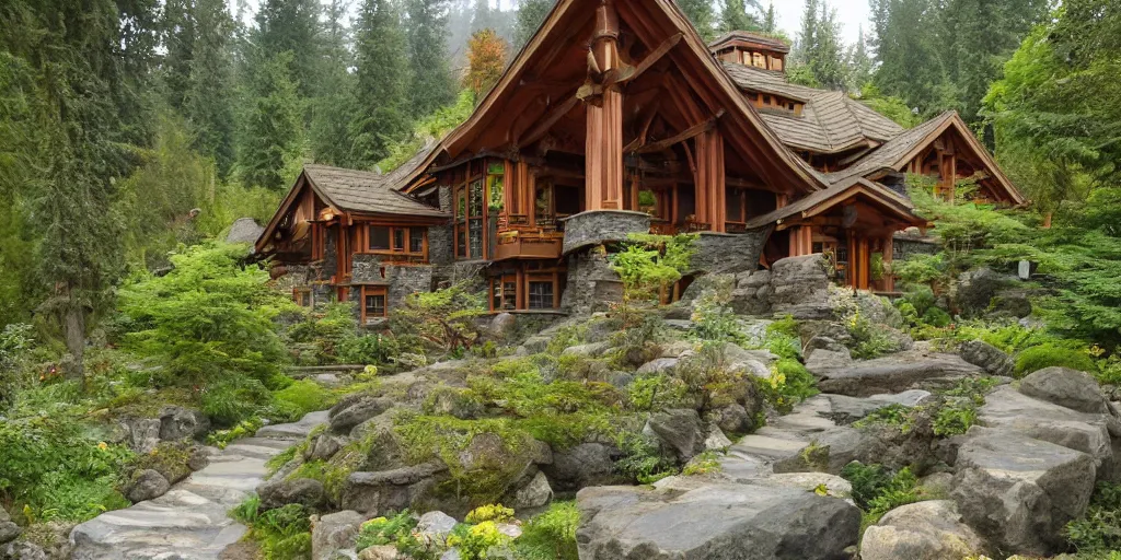 Image similar to residence in the style of rivendell, washington state