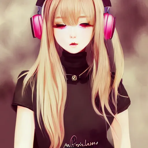 Prompt: realistic beautiful gorgeous natural cute Blackpink Lalisa Manoban blonde hair cute fur blonde cat ears wearing headphones wearing black leather choker in maid dress outfit golden eyes artwork drawn full HD 4K highest quality in artstyle by professional artists WLOP, Taejune Kim, Guweiz, ArtGerm on Artstation Pixiv