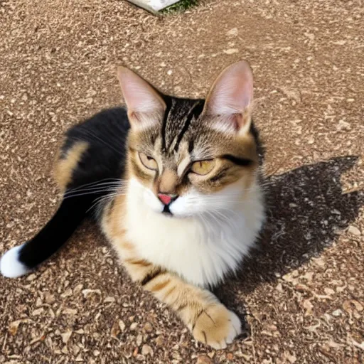 Image similar to peanut the cat is mega floomfed out in the hot sunny weather.