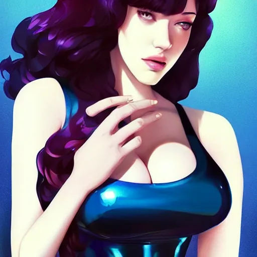 Image similar to a beautiful christina hendricks kat dennings kim larsen nicki minaj alluring instagram model in elaborate latex tank top, by guweiz and wlop and ilya kuvshinov and artgerm and makoto shinkai and studio ghibli, symmetrical eyes, aesthetic, gorgeous, stunning, alluring, attractive, artstation, deviantart, pinterest, digital art