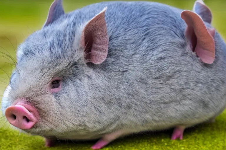 Image similar to a pig chinchilla!!! hybrid! hyper realistic!! realistic lighting!! wildlife photographer of the year!!! bold natural colors, national geographic, hd, wide angle, 8 k