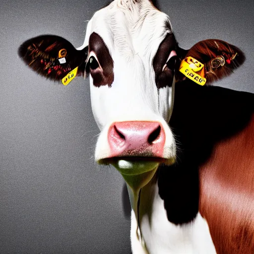 Image similar to 33mm photo of a cow close up studio lightning grey background