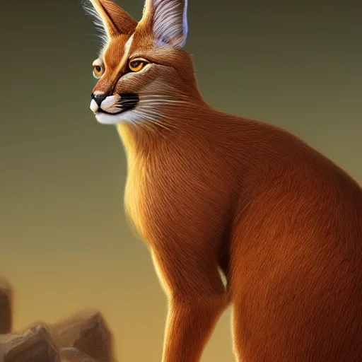 Prompt: an Artstation 3d render of Very very very very highly detailed beautiful mystic photo of cute caracal in the desert, intricate, extremely detailed, digital painting, artstation, concept art, smooth, sharp focus, illustration, intimidating lighting, incredible art,