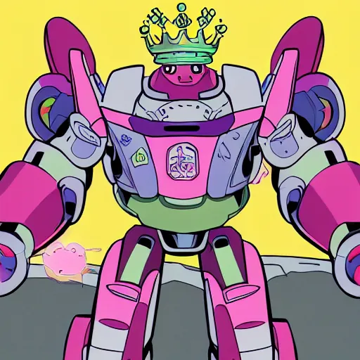 Prompt: mecha pig robot wearing a crown powering up in temple in style of Patrick Gleason and Marvel Comics, soft, glow