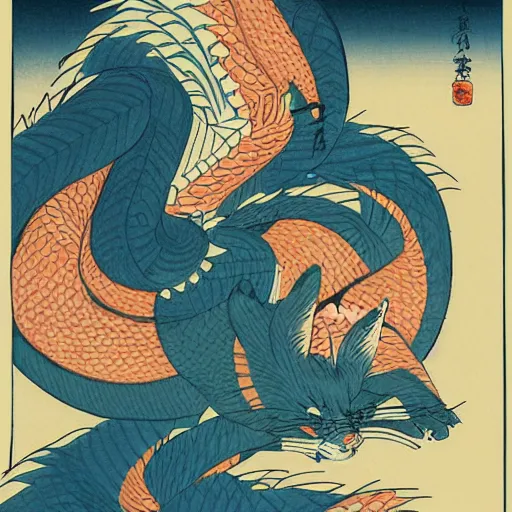 Image similar to fox woman dragon ukiyo - e style,