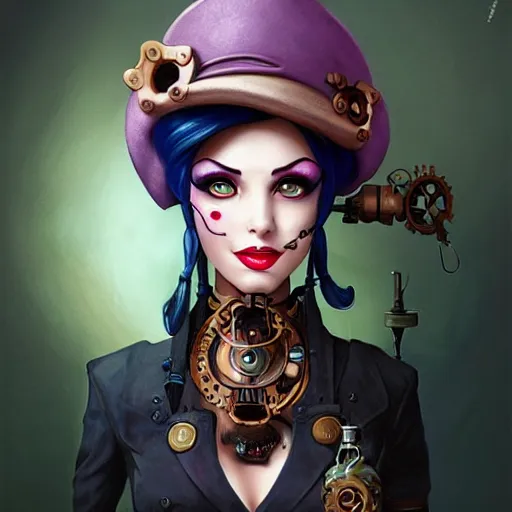 Prompt: Lofi steampunk portrait Jinx from Arcane, Pixar style by Tristan Eaton Stanley Artgerm and Tom Bagshaw