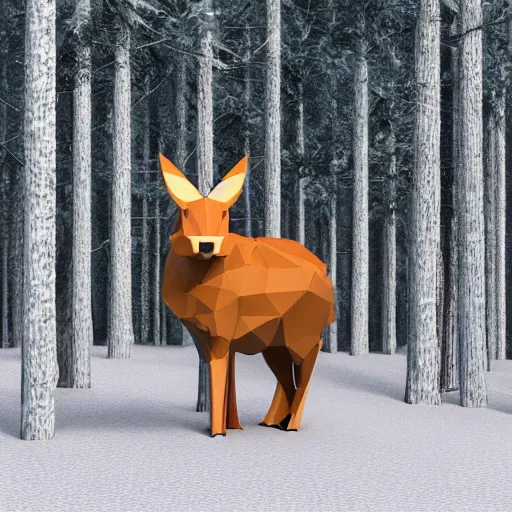 Image similar to cute 3 d low - polygon render of a forest animal, smooth white background, soft focus, centered