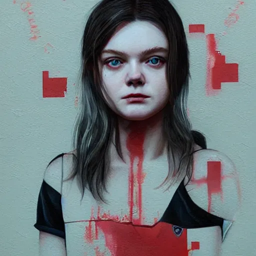 Image similar to Elle Fanning in Resident Evil 2002 picture by Sachin Teng, asymmetrical, dark vibes, Realistic Painting , Organic painting, Matte Painting, geometric shapes, hard edges, graffiti, street art:2 by Sachin Teng:4