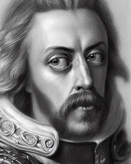 Image similar to pencil drawing of beautiful peter the great, hyper realistic face, in the style of greg rutkowski, fantasy, amazing detail, epic, elegant, smooth, sharp focus, from the front