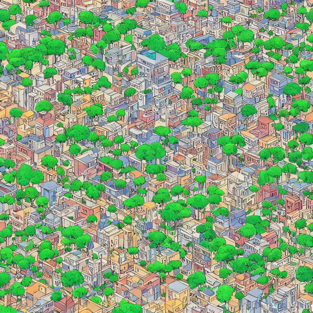 Prompt: a view of a rhodesian city in the style of studio ghibli