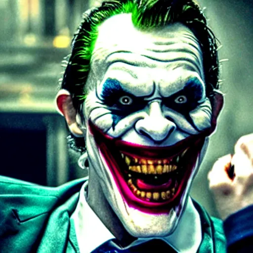 Image similar to film still of Willam Dafoe as joker in the new Joker movie